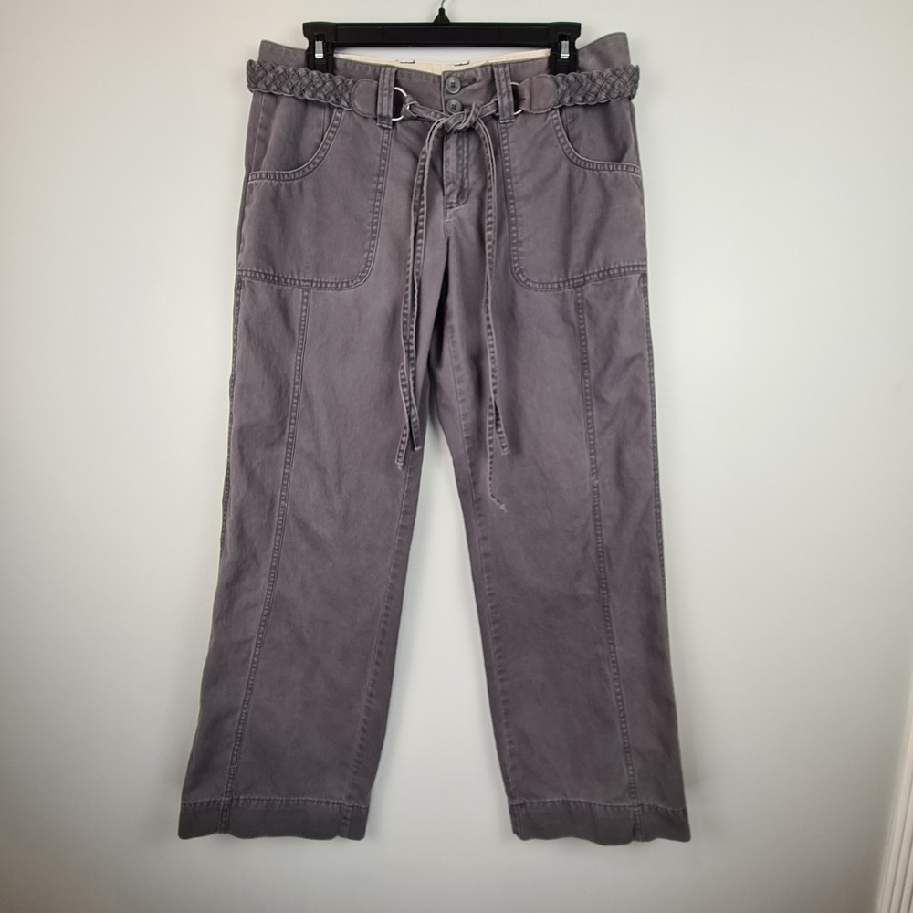 Old Navy Womens Gray Wide Leg Pants 8 Braided Belt Pockets Hippie‎ Boho READ